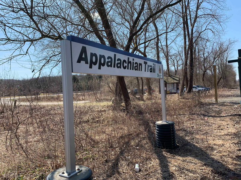 Appalachian Trail train station sign.