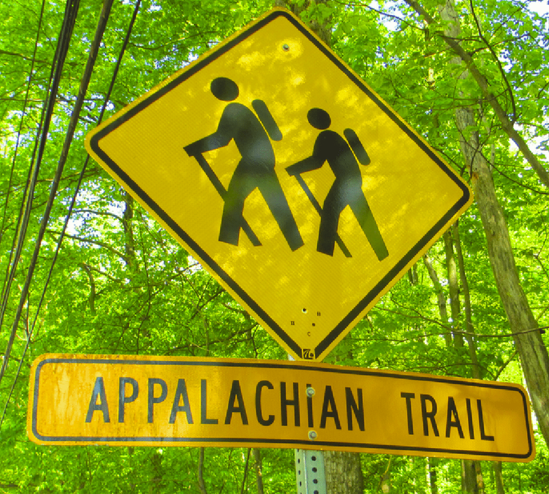 Yellow street sign of Appalachian Trail crossing.